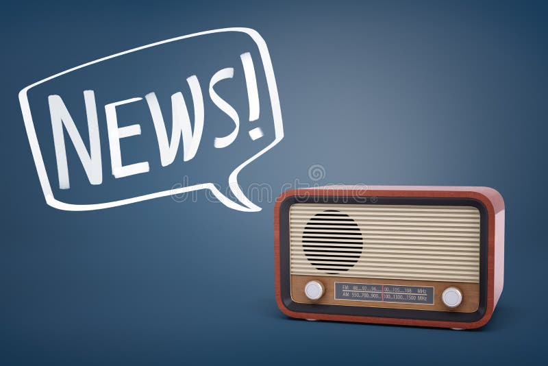 3d Rendering of a Brown Retro Radio Set with on a Blue Background and a Speech Bubble with a Word NEWS Inside of it. Stock Photo - Image of communication, channel: 115524422